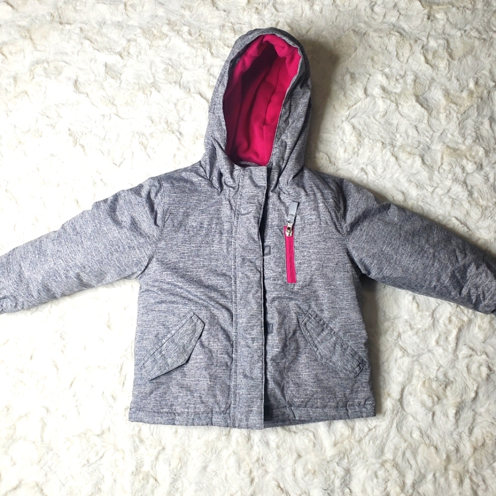 Double kids snow coat Grey and Blue with Pink unicorns